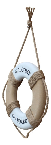 Wand Deko Rettungsring Welcome on Board – maritimer Rettungsring aus Holz im natürlichen Küsten Stil