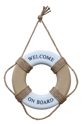 Wand Deko Rettungsring Welcome on Board – maritimer Rettungsring aus Holz im natürlichen Küsten Stil