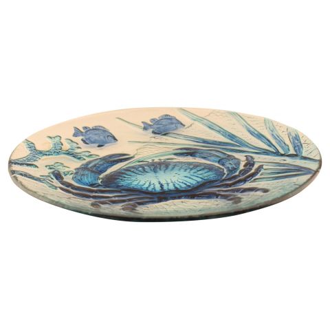 Glasteller Krabbe – maritimer Dekoteller aus Glas in Blau Weiß Ø 30,5 cm