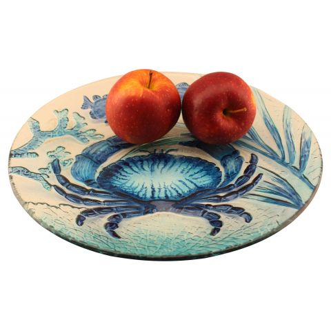 Glasteller Krabbe – maritimer Dekoteller aus Glas in Blau Weiß Ø 30,5 cm