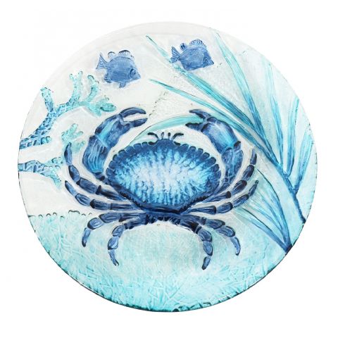 Glasteller Krabbe – maritimer Dekoteller aus Glas in Blau Weiß Ø 30,5 cm