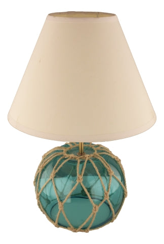 Leuchte Fischerkugel – maritime Tischlampe aus Glas mit Netzdesign