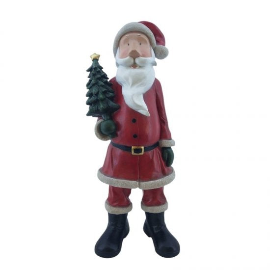 Weihnachtsmann mit Tannenbaum – dekorative Weihnachtsfigur aus Kunstharz, 60 cm