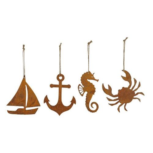 Maritime Hänger 4er Set – dekorative Anhänger aus Eisen in Rostoptik