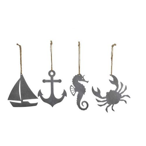Maritime Hänger 4er Set – dekorative Anhänger aus Eisen in Rostoptik