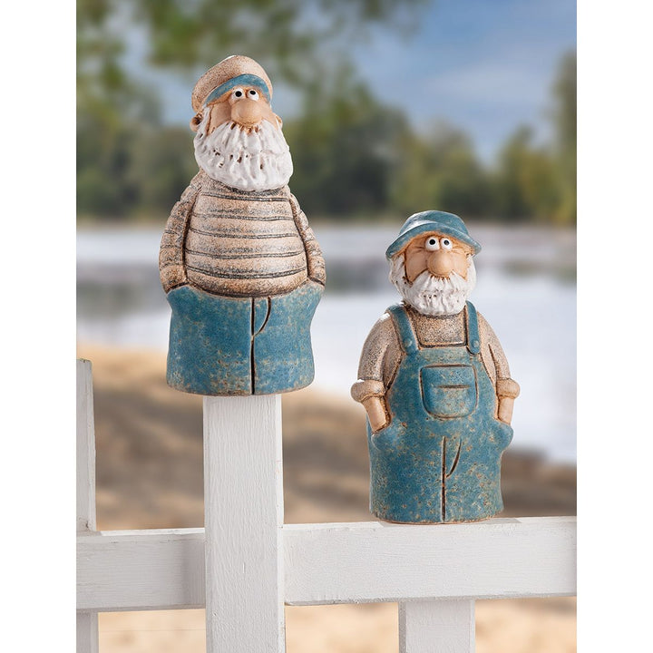 Zaunfigur Seemann Jakob – maritime Keramikfigur im 2er Set in Blau und Naturtönen