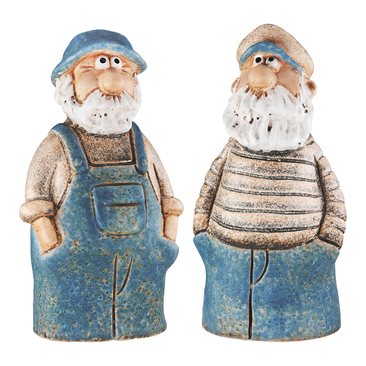 Zaunfigur Seemann Jakob – maritime Keramikfigur im 2er Set in Blau und Naturtönen