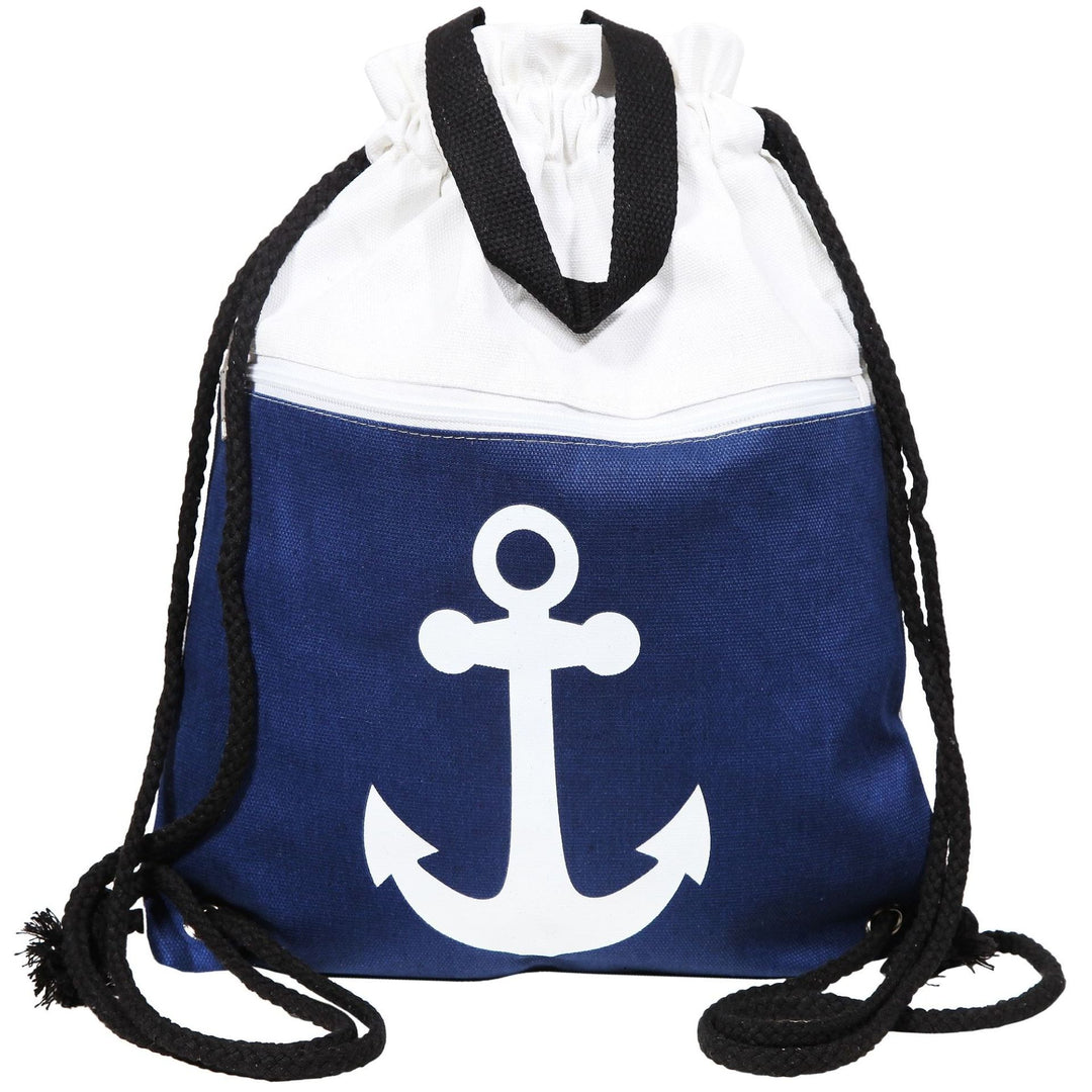 Turnbeutel Anker mit Reißverschluss – maritimer Rucksackbeutel aus Textil in 5 Farben