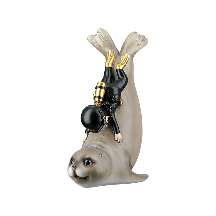 Figur Robbe „Scuba“ – maritime Dekofigur mit Taucher aus Kunstharz im 2er Set