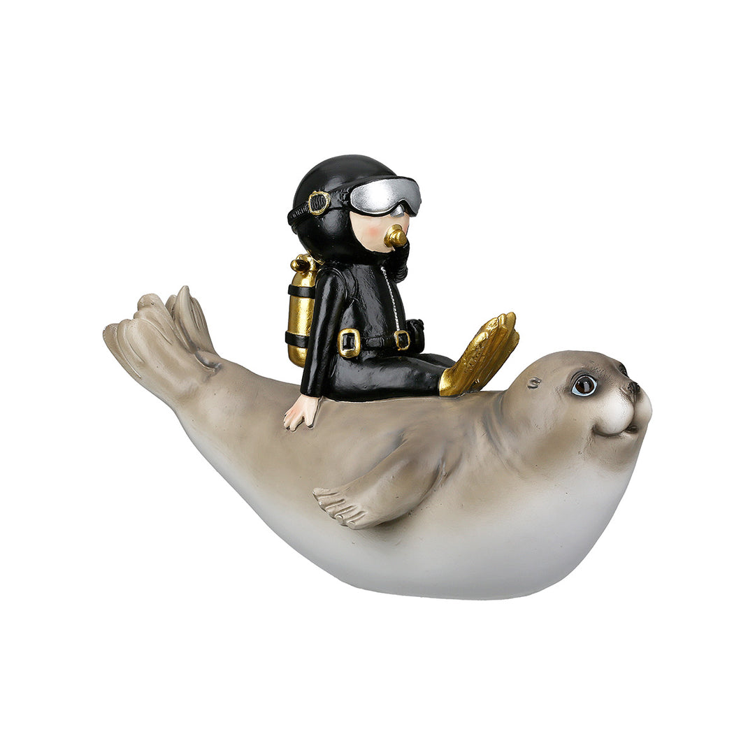 Figur Robbe „Scuba“ – maritime Dekofigur mit Taucher aus Kunstharz im 2er Set