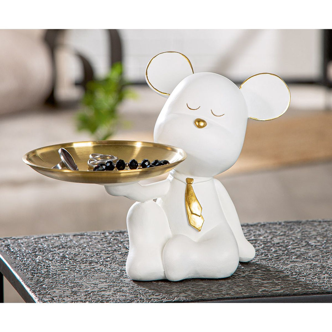 Figur „Bär Bruno weiß“ mit goldfarbenem Tablett