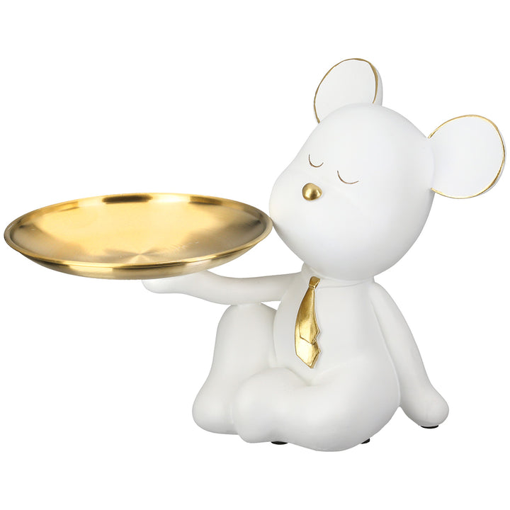 Figur „Bär Bruno weiß“ mit goldfarbenem Tablett