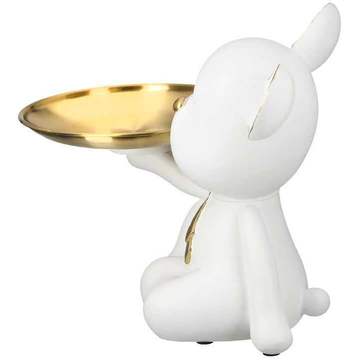 Figur „Bär Bruno weiß“ mit goldfarbenem Tablett