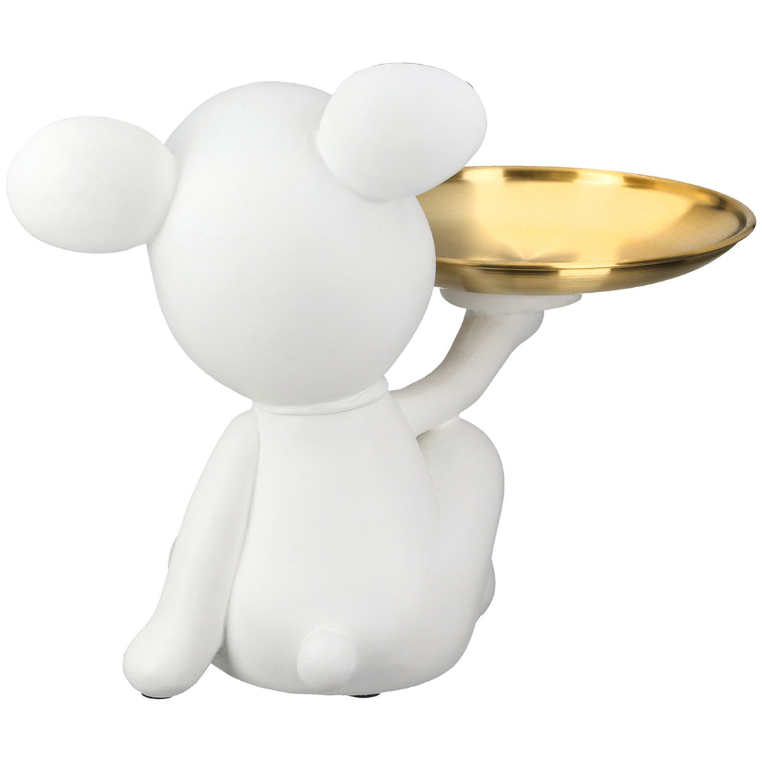 Figur „Bär Bruno weiß“ mit goldfarbenem Tablett