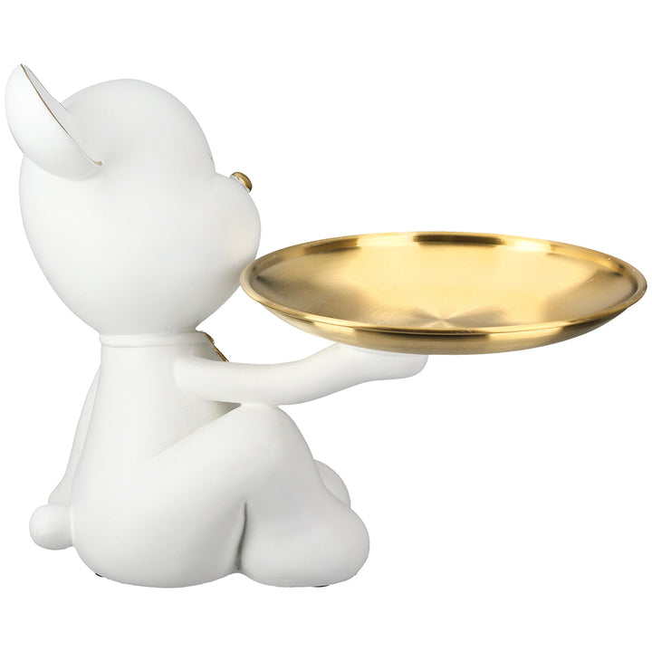 Figur „Bär Bruno weiß“ mit goldfarbenem Tablett