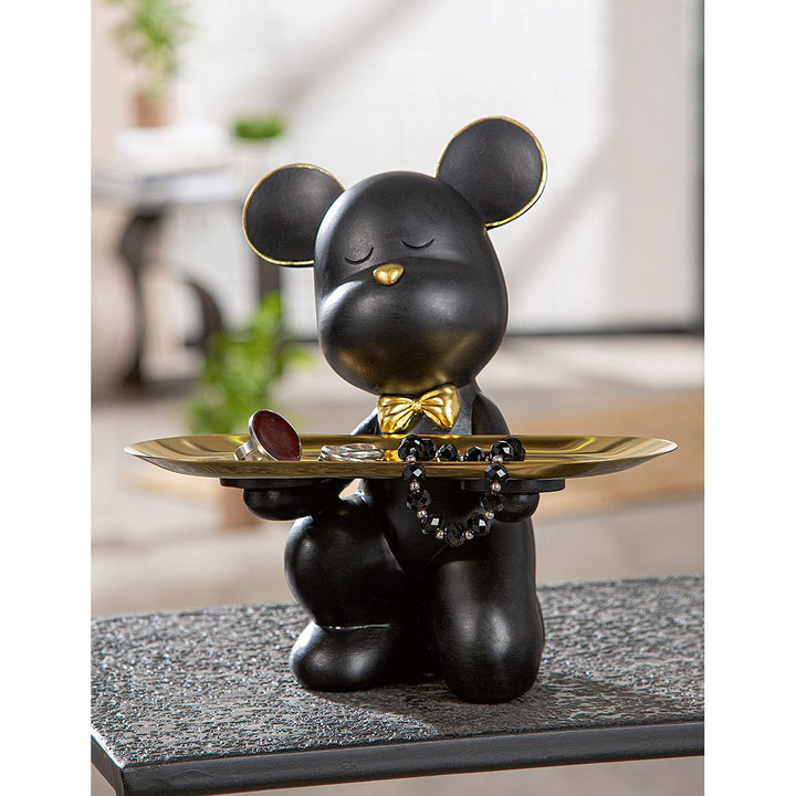 Figur „Bär Bruno“ mit goldfarbenem Tablett