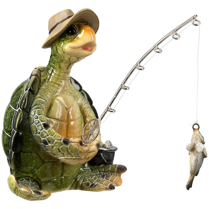 Dekofigur Schildkröte beim Angeln