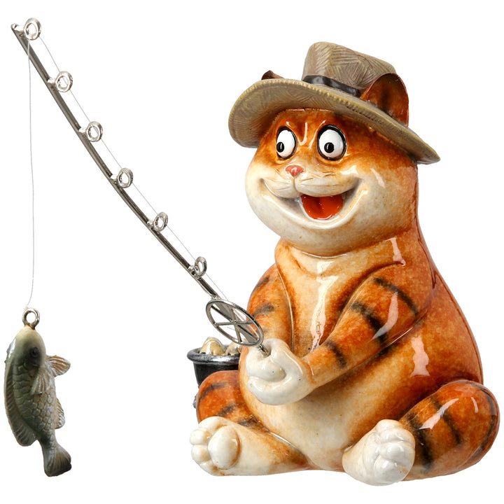 Dekofigur Katze beim Angeln