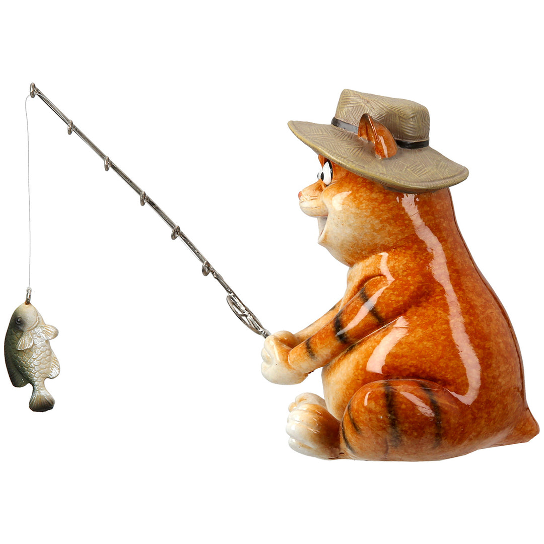 Dekofigur Katze beim Angeln