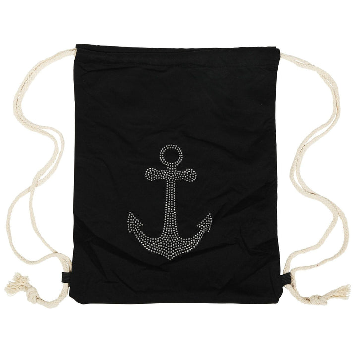 Turnbeutel Anker Strass – maritimer Rucksackbeutel aus Textil mit funkelndem Ankermotiv in 3 Farben