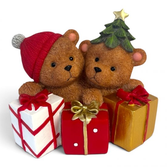 Weihnachtsbären mit Geschenken, dekorative Weihnachtsfigur aus Kunstharz, 17 cm