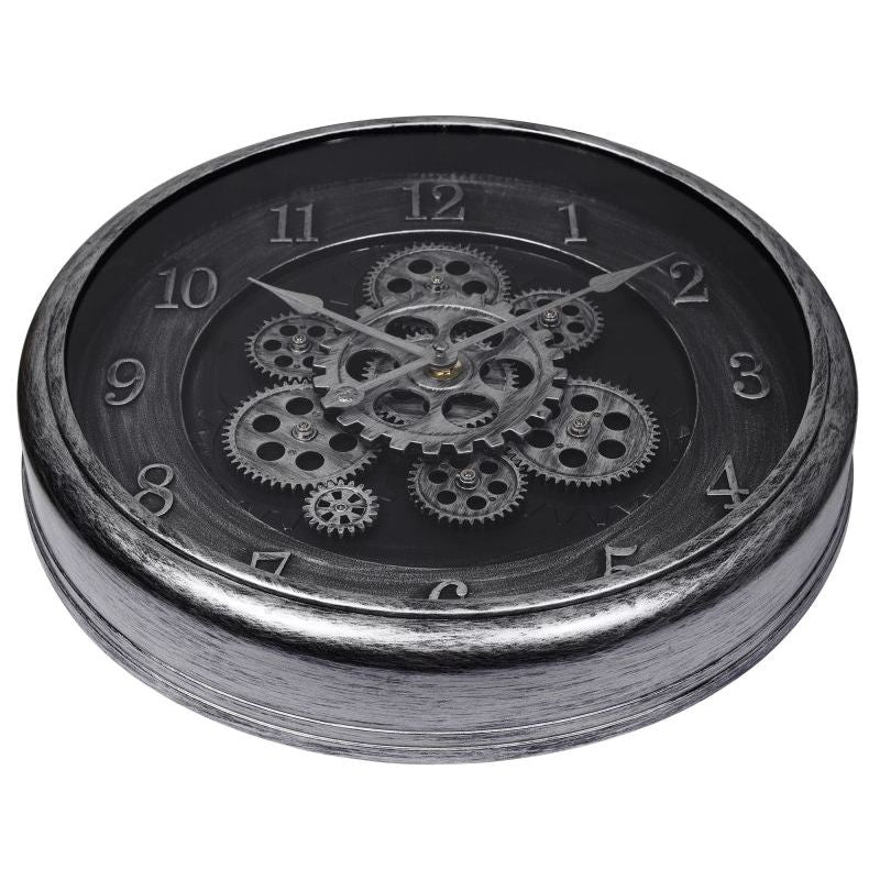 Skelett Wanduhr Industrial Vintage – stilvolle Wanduhr mit Zahnrad Design in Silber