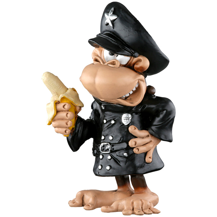 Dekofigur Affe als Polizist – witzige Kunstharz Figur mit Banane
