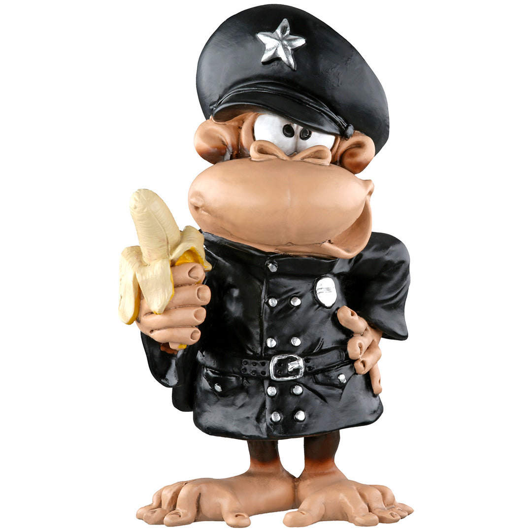 Dekofigur Affe als Polizist – witzige Kunstharz Figur mit Banane