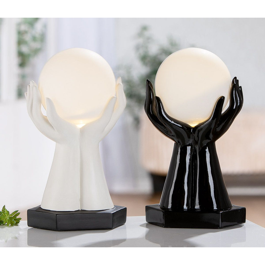 Tischleuchte LED Hände „Cleo“ 2er Set dekorative Design Lampen in Schwarz und Weiß mit Kugellicht