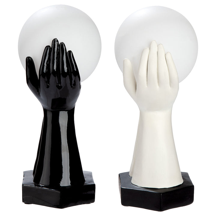 Tischleuchte LED Hände „Cleo“ 2er Set dekorative Design Lampen in Schwarz und Weiß mit Kugellicht