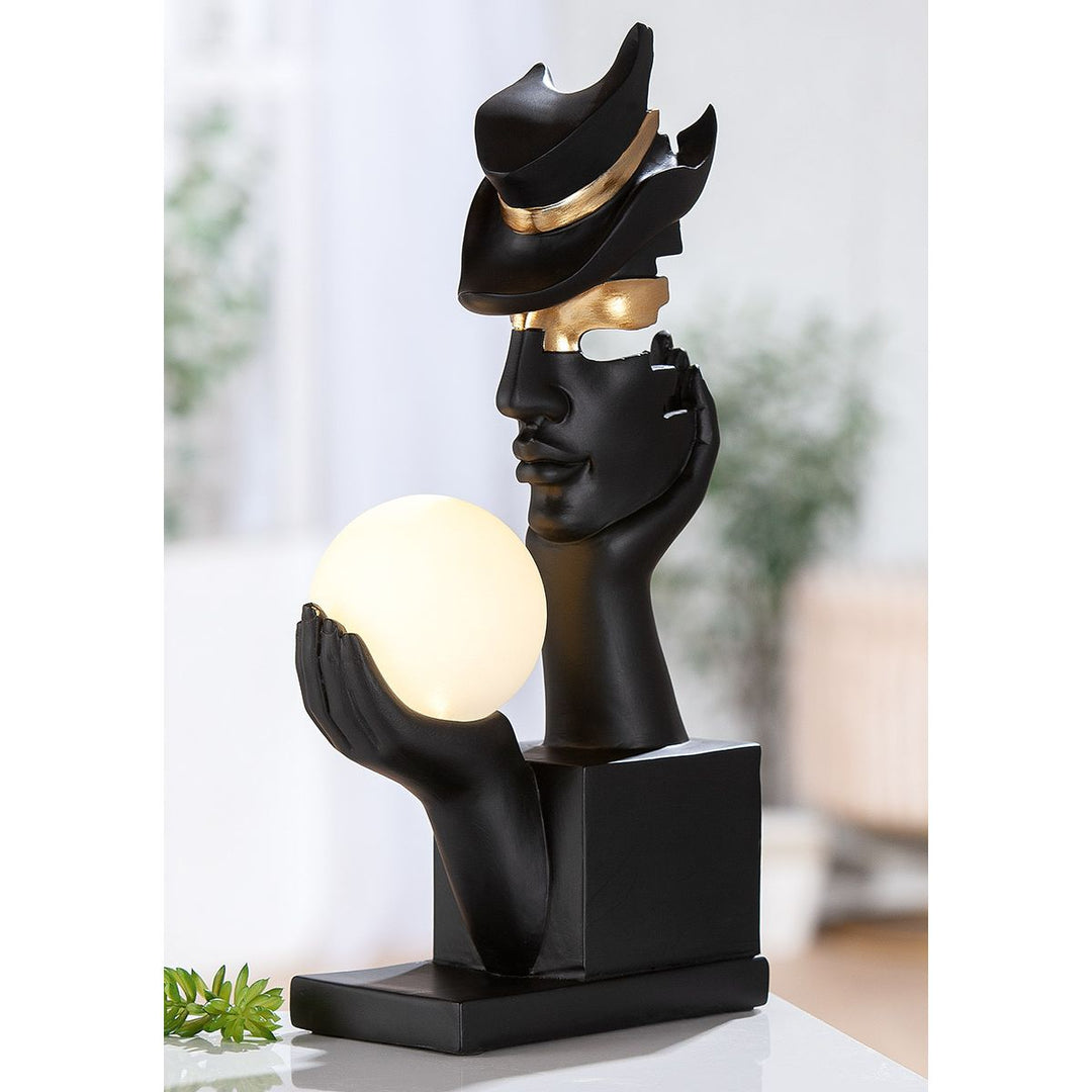 Tischleuchte LED Hand Kopf „Mystique“ dekorative Design Lampe in Schwarz mit Kugellicht