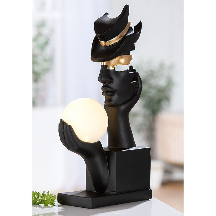 Tischleuchte LED Hand Kopf „Mystique“ dekorative Design Lampe in Schwarz mit Kugellicht
