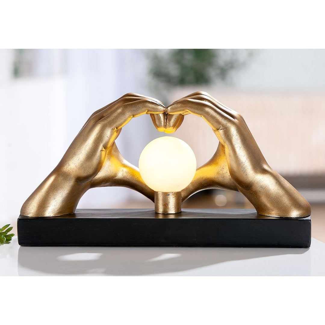 Tischleuchte LED Hände Herz dekorative Design Lampe in Gold mit Kugellicht