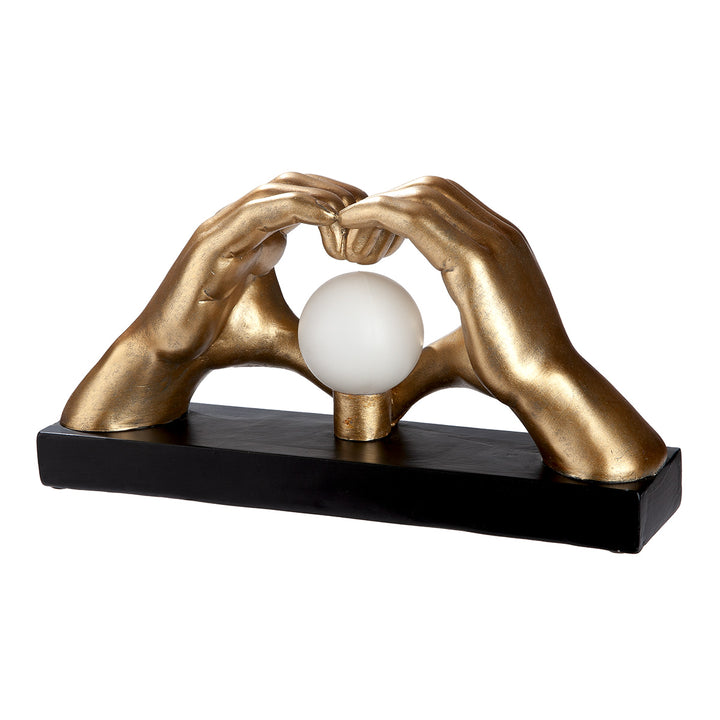 Tischleuchte LED Hände Herz dekorative Design Lampe in Gold mit Kugellicht