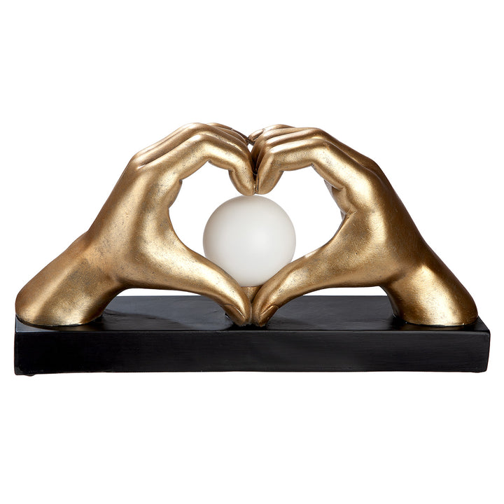 Tischleuchte LED Hände Herz dekorative Design Lampe in Gold mit Kugellicht