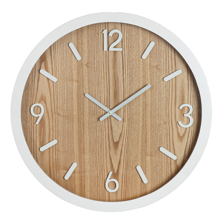Wanduhr Arlington – moderne Wanduhr aus MDF in Holzoptik mit weißen Akzenten