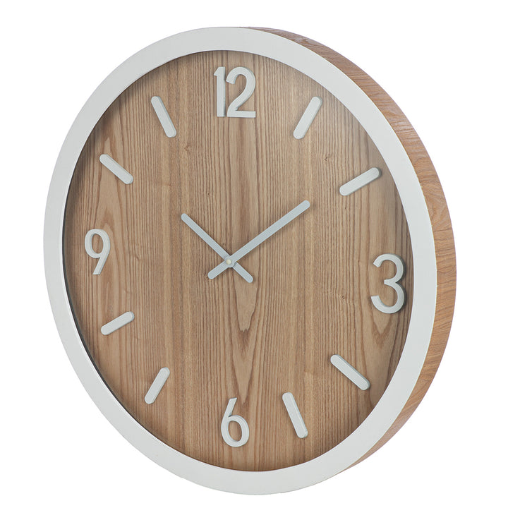 Wanduhr Arlington – moderne Wanduhr aus MDF in Holzoptik mit weißen Akzenten