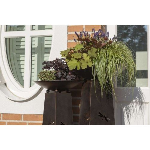 Schale auf Säule 2er Set – dekorative Metallsäulen mit Schalen aus Eisen in Dunkelbraun