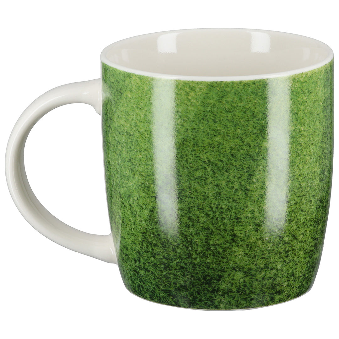 Tasse Fußball „Herzrasen kann man nicht mähen“ – 2er Set Porzellan Becher Fußball Grün