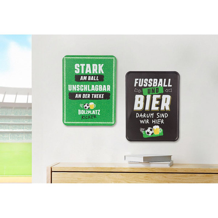 Metallschild Fußball – 2er Set Fußball Deko Schild für Partykeller und Bar