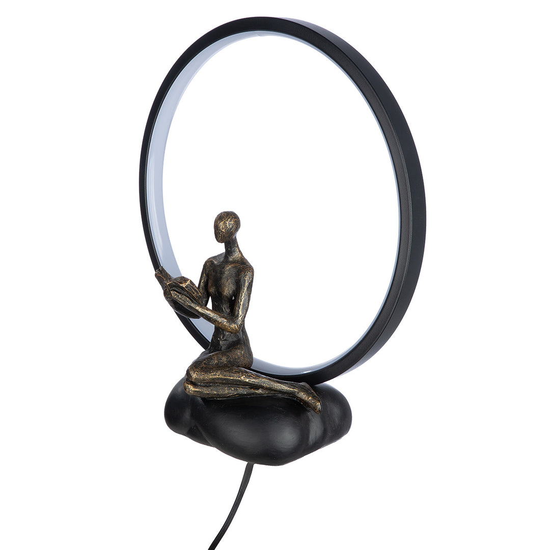 Tischleuchte Reading Lady – moderne LED Tischlampe aus Kunstharz in Bronze und Schwarz