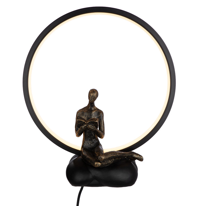 Tischleuchte Reading Lady – moderne LED Tischlampe aus Kunstharz in Bronze und Schwarz