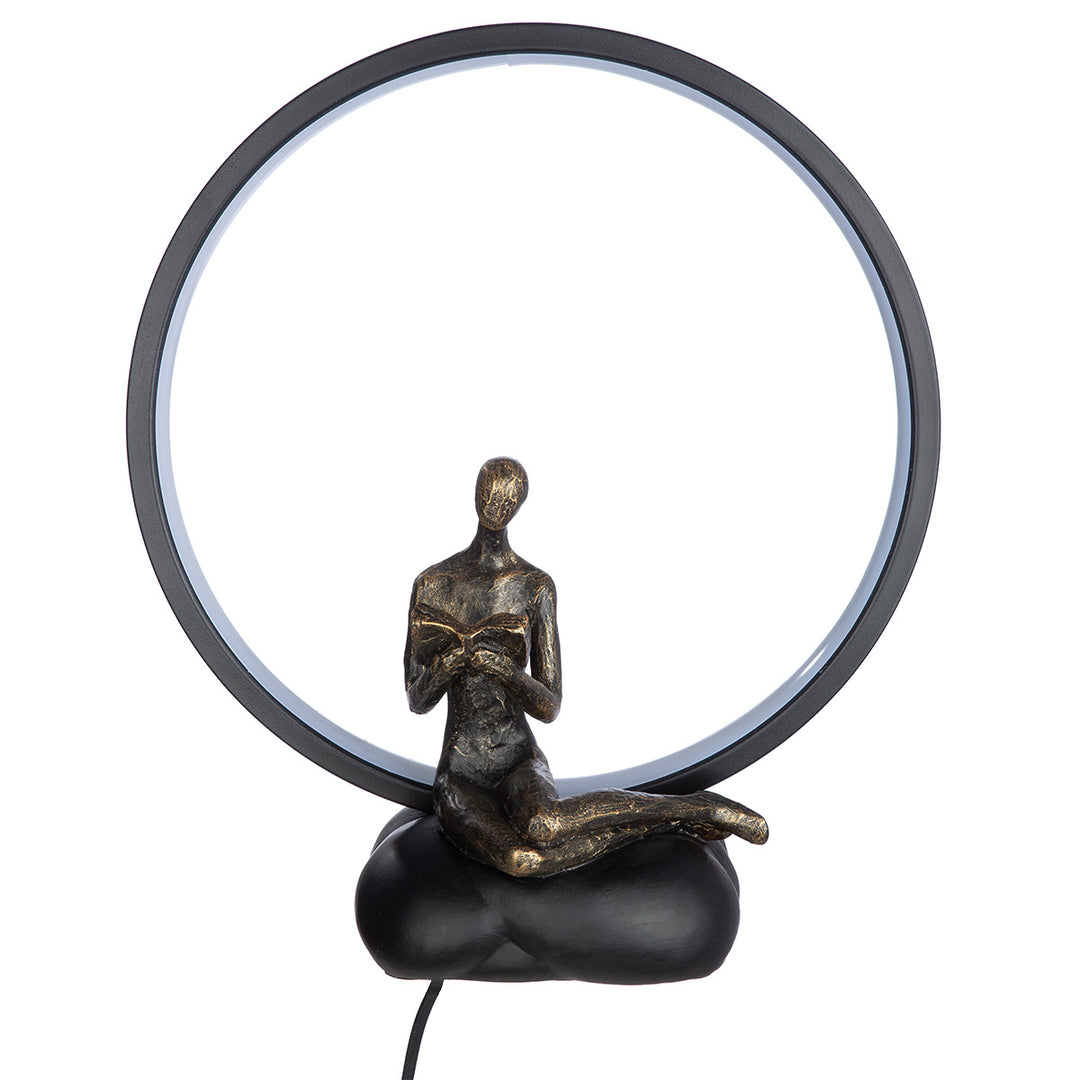 Tischleuchte Reading Lady – moderne LED Tischlampe aus Kunstharz in Bronze und Schwarz