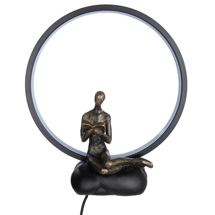 Tischleuchte Reading Lady – moderne LED Tischlampe aus Kunstharz in Bronze und Schwarz