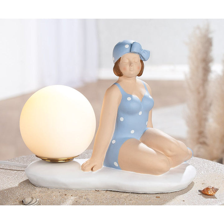Tischleuchte Badenixe Becky – maritime Tischlampe mit Kugelleuchte in Blau und Weiß
