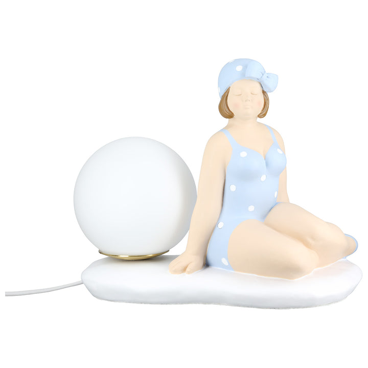 Tischleuchte Badenixe Becky – maritime Tischlampe mit Kugelleuchte in Blau und Weiß