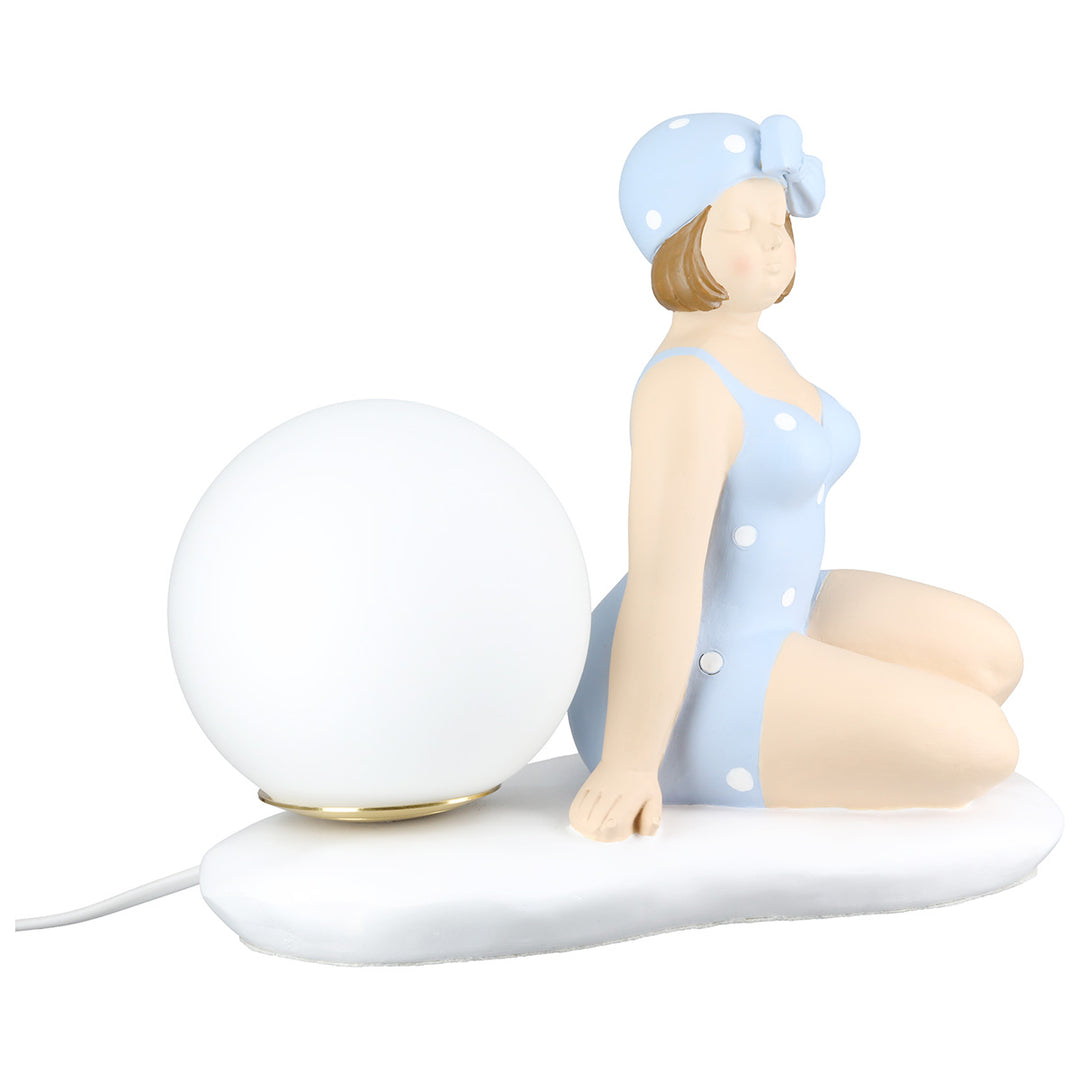 Tischleuchte Badenixe Becky – maritime Tischlampe mit Kugelleuchte in Blau und Weiß