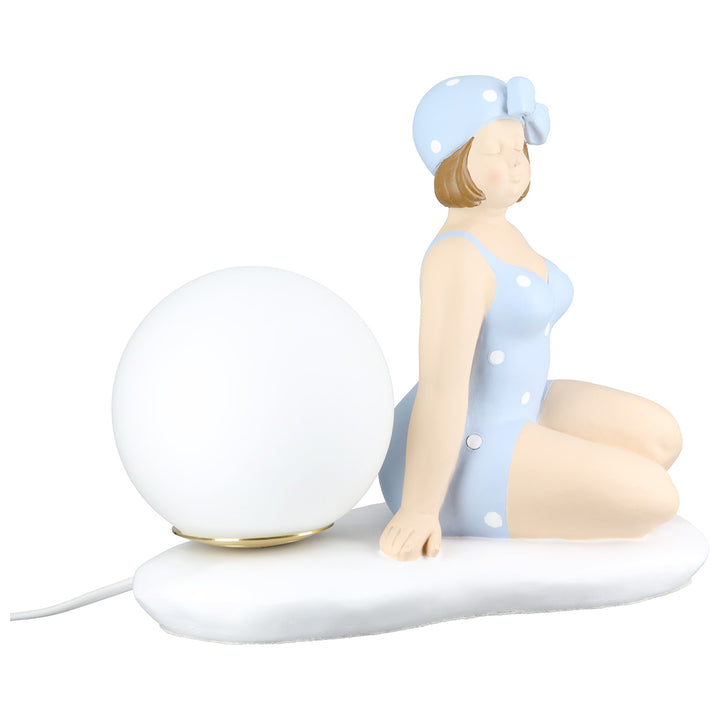 Tischleuchte Badenixe Becky – maritime Tischlampe mit Kugelleuchte in Blau und Weiß