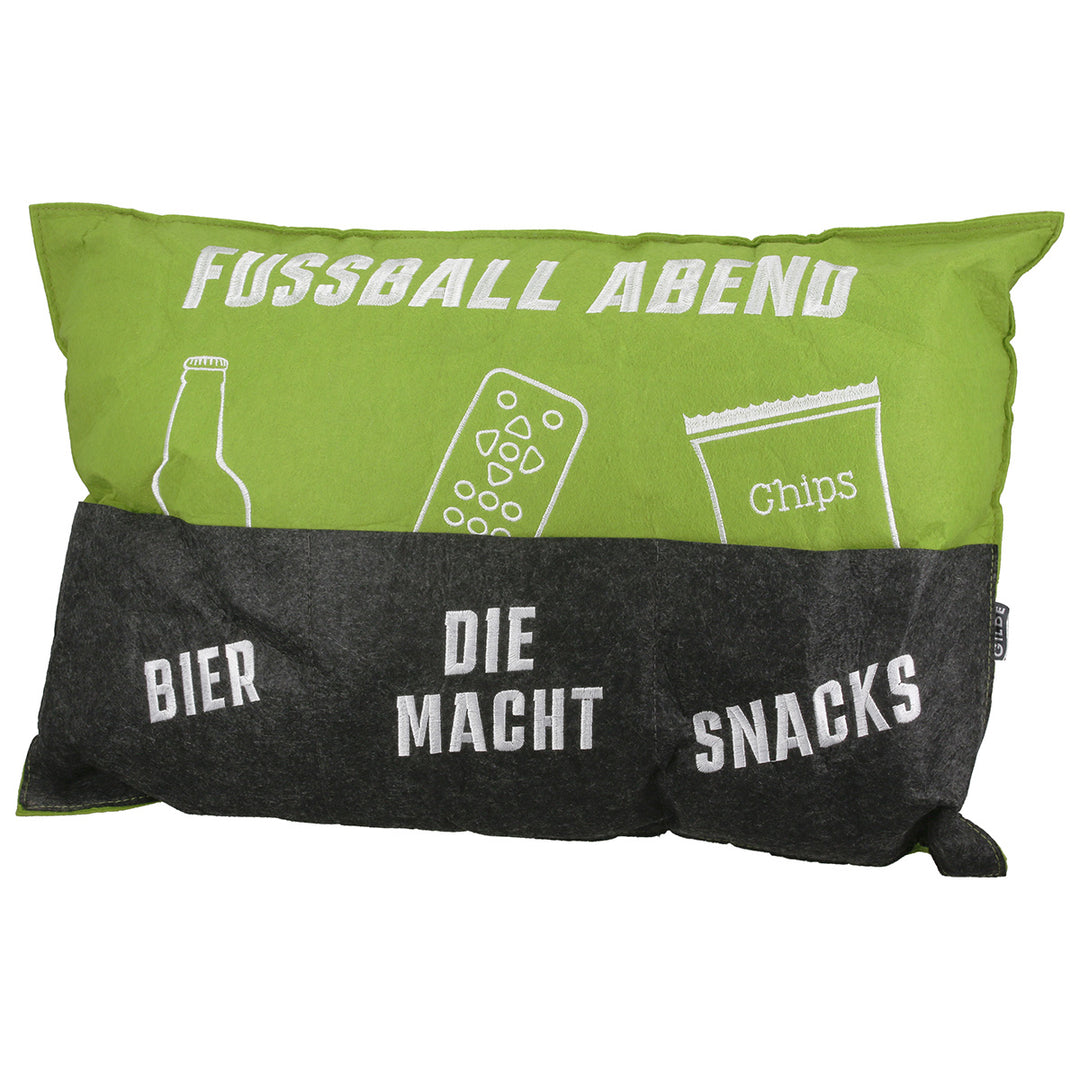 Kissen Fußball Abend – Dekokissen mit Snack Taschen für Fußballabende