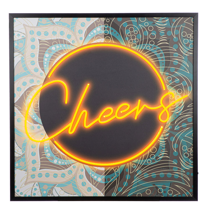 LED Bild Cheers – quadratisches Leinwandbild mit Neon Schriftzug
